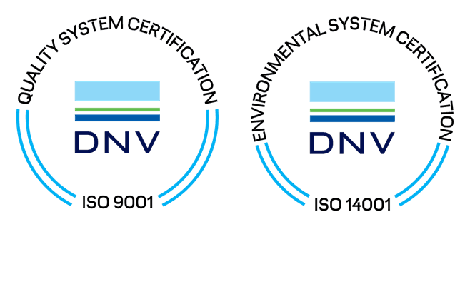 DNV ISO 9001 and ISO 14001 certification badges for Linnestad Cables
